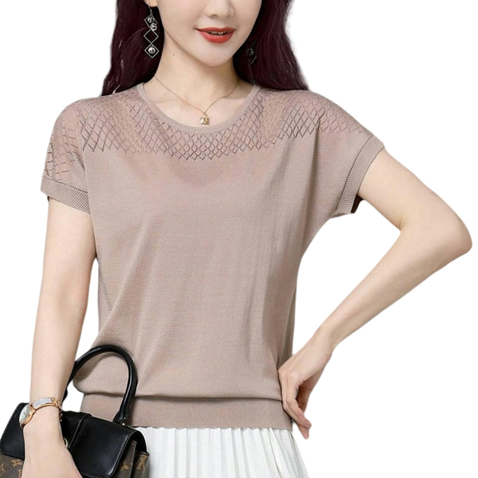 【送料無料】[TeMibery Lyric] セーター レディース ニット サマーニット 無地 トップス クルーネック ..