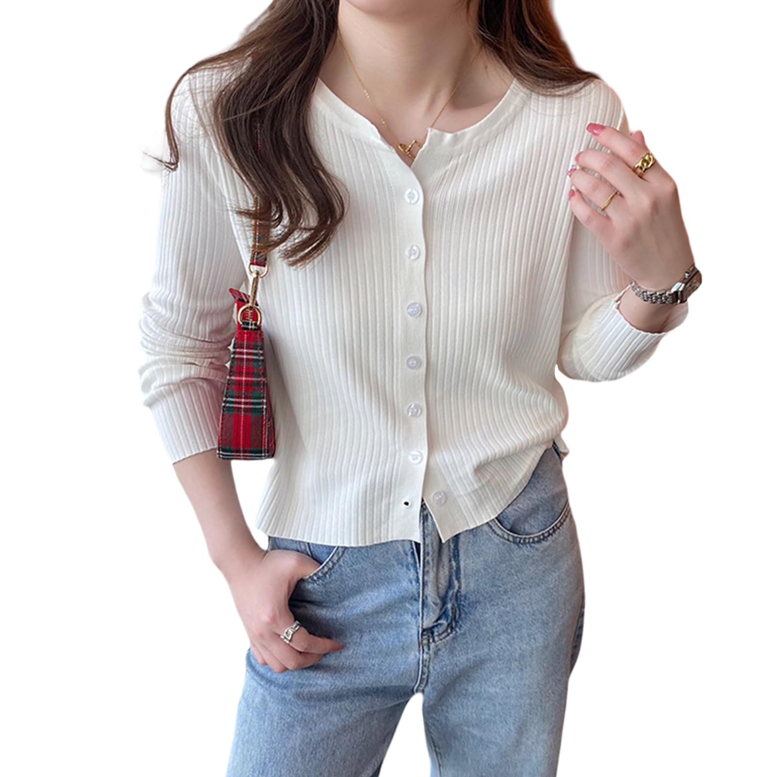 【送料無料】[TeMibery Lyric] ニットカーディガン レディース クトップス - 長袖 無地 クルーネック ..