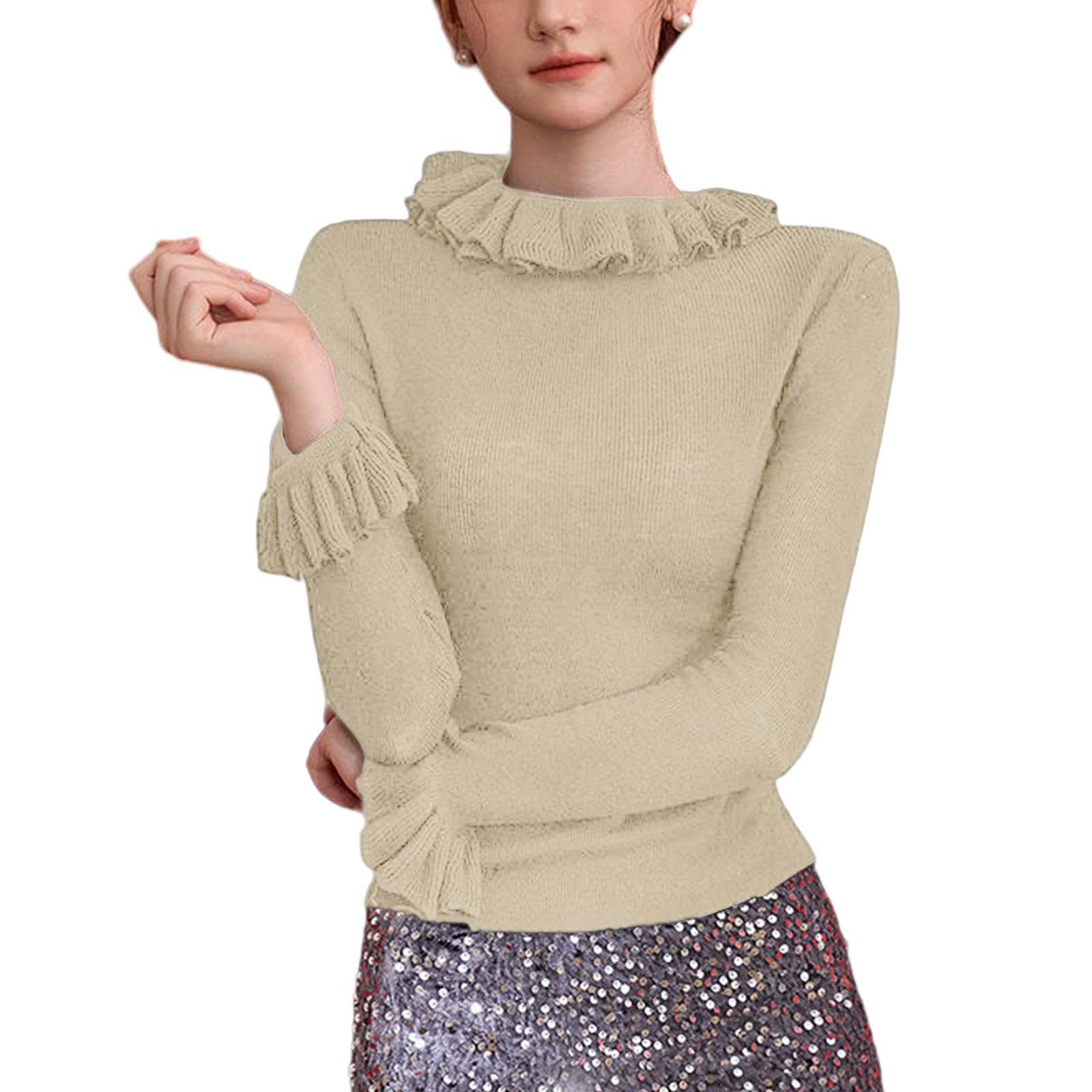 【送料無料】[TeMibery Lyric] セーター レディース ニット - カットソー フリル 長袖 フリル襟 トップ..