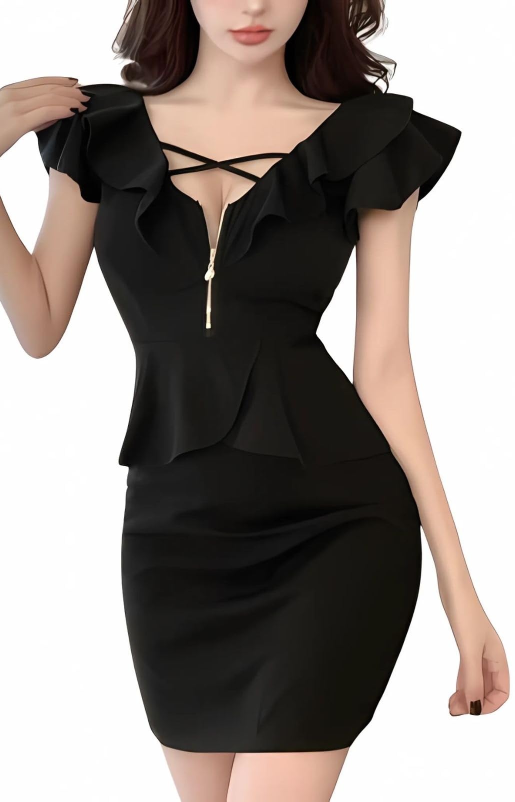 【送料無料】[トーアソーア] ペプラム ワンピース レディース ミニ タイト フロント ジップ フリル 色..