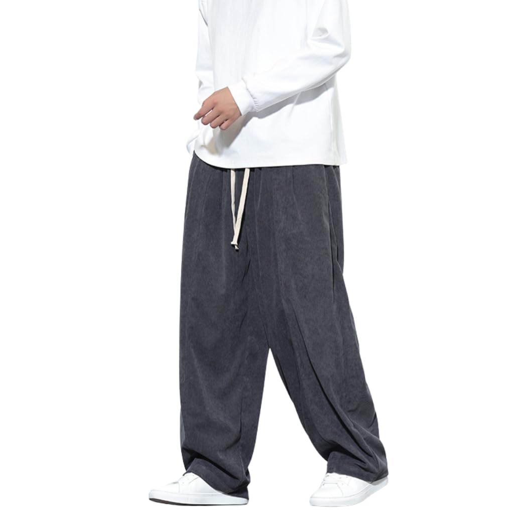 【送料無料】[Inkpoo] メンズ ズボン パンツ 秋冬服 調整紐 ポケット付き ボトムス スウェットパンツ ワイドパンツ サルエルパンツ ワイドタイプ 分厚い 防寒保温 肉厚生地 おしゃれ かっこいい カジュアル シンプル 色：#160-グレー、サイズ：L