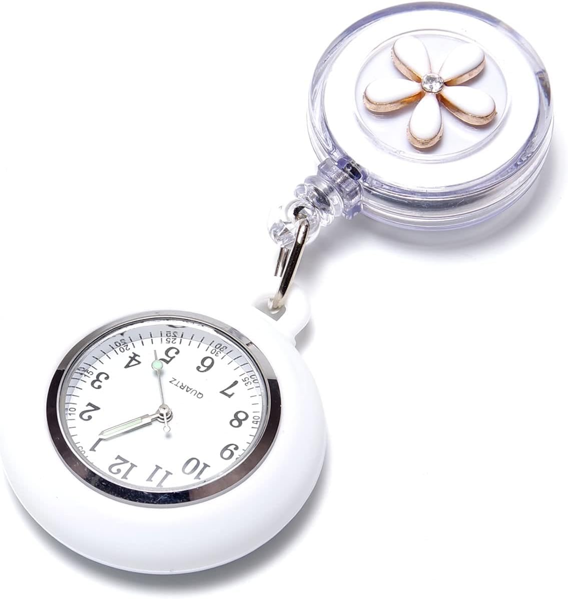 【送料無料】サムコス ナースウォッチ クリップ式 リール伸縮コード付き 蓄光針&文字盤 防水仕様 看護..