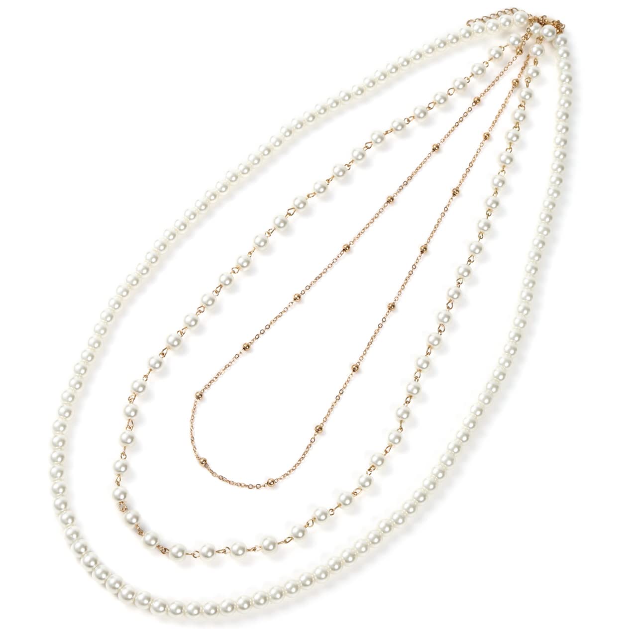【送料無料】[TIGLOSS] [ティグロス] パールネックレス 結婚式 ロング パーティ 3連 レディース ドレス..