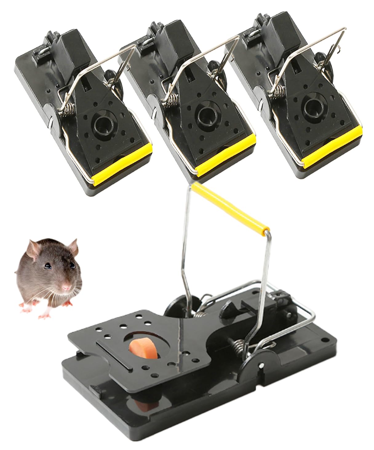 【送料無料】S.fields.inc ネズミ捕り器 罠 トラップ 4個セット 鼠捕獲 害獣駆除 バネ式 ハクビシン ねずみとり 色：ブラック、サイズ：大