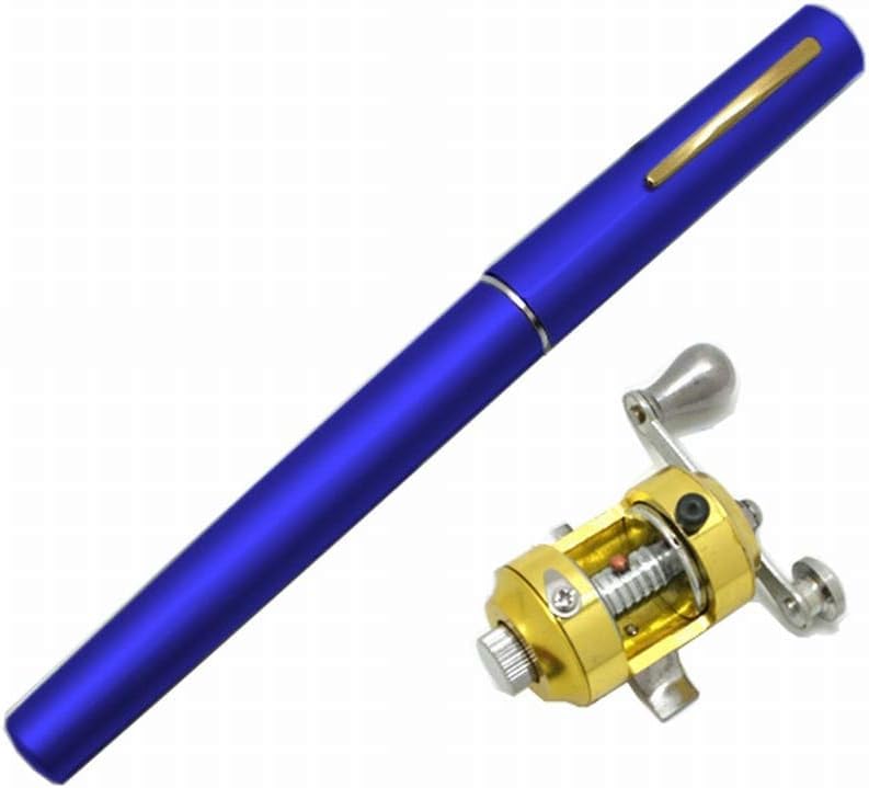 【送料無料】[カロカック]携帯ペン型釣竿 釣り 釣り竿 ペン型ロッド ポケットロッド リールセット コンパクトロッド スピニングリール 携帯型 超軽量 持運び便利 釣り道具 ペン型釣り竿 色：青、サイズ：約21cm