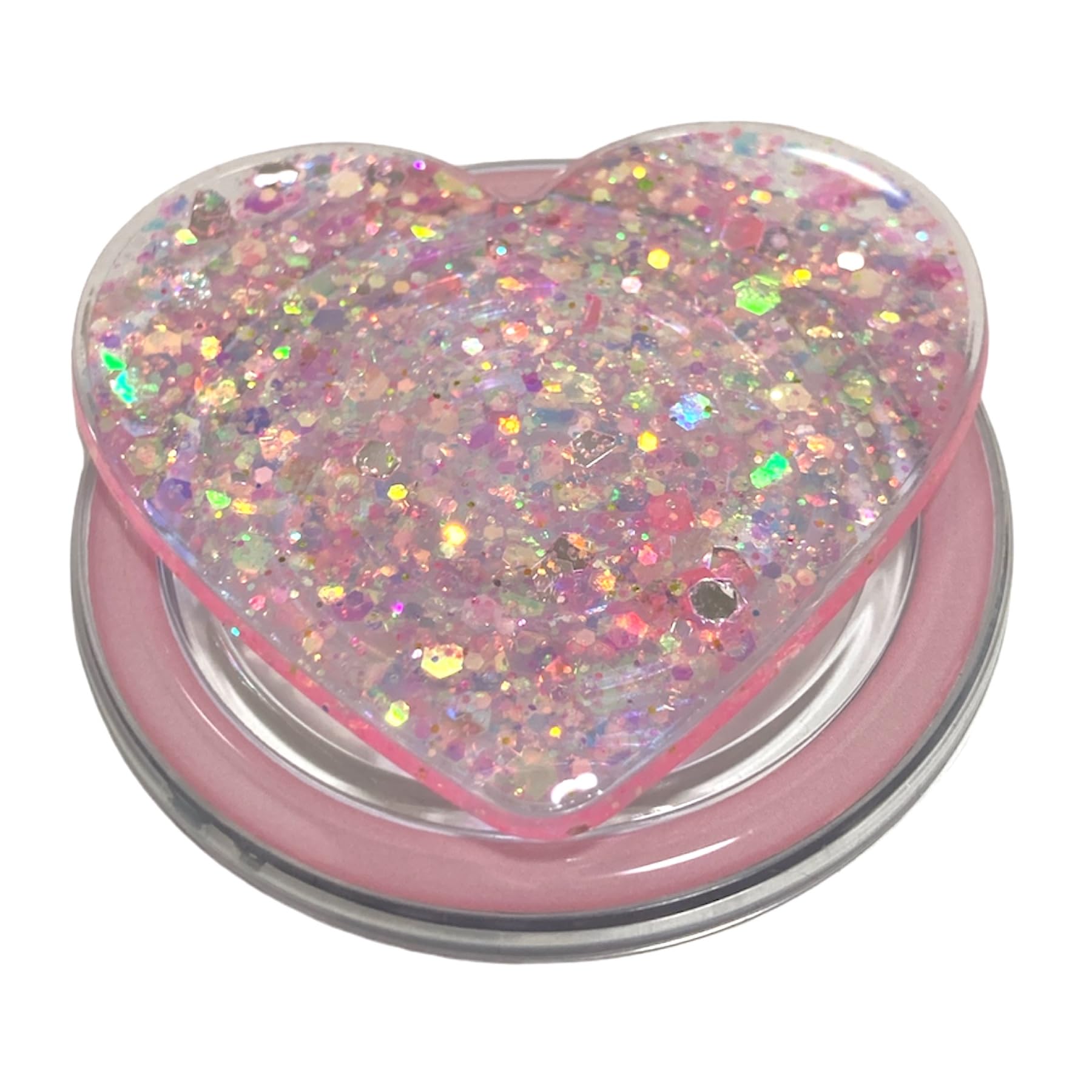 【送料無料】キラキラハート MagSafe対応 磁力吸着 マグネット 粘着式 両面テープ折りたたみスマホグリップ ソケッツ 韓国 スマホリング リング スタンド グリップトック バンカーリング スマホ 落下防止 携帯リング グリップ 色：ピンク・マグネット