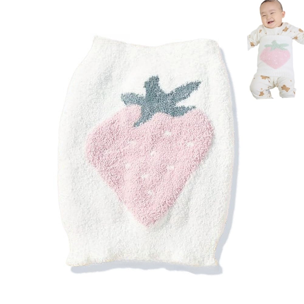 【送料無料】[VNGOLERRY] ベビー腹巻き はらまき 伸びる ボディウォーマー 子供用 冷え対策 暖かい 女の子 男の子 春 秋 冬 ふわふわ もこもこ 厚手 伸縮性 新生児 赤ちゃん 出産祝い エアコン いちご くるま ウサギ くま 色：いちご、サイズ：横22cm×縦28cm