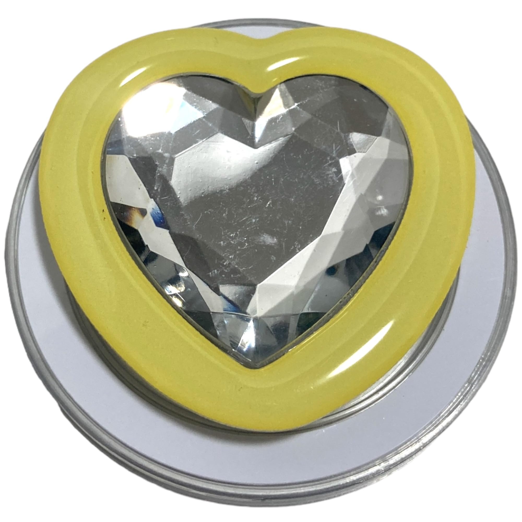 【送料無料】ビジュー ジュエル ハート キラキラ MagSafe対応 磁力吸着 マグネット 粘着式 両面テープ 折りたたみスマホグリップ ソケッツ 韓国 スマホリング リング スタンド グリップトック バンカーリング スマホ 落 色：クリア×イエロー・マグネット、サイズ：FREE