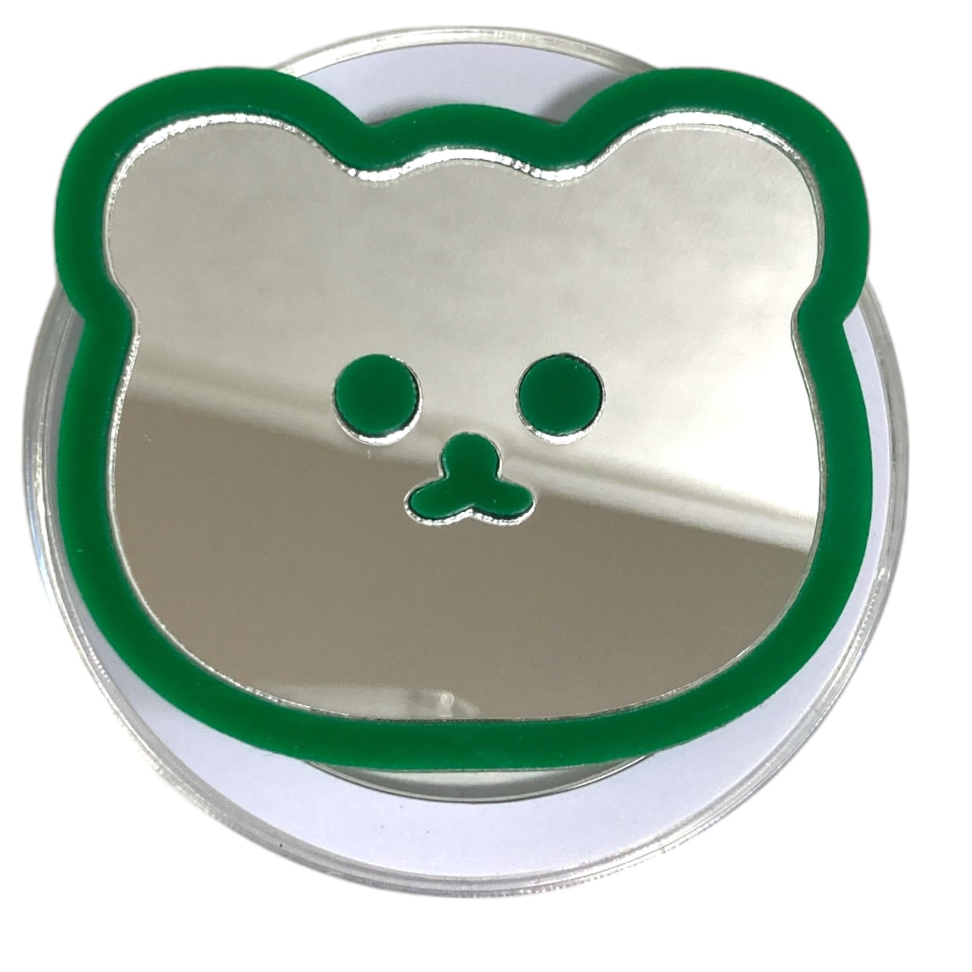 【送料無料】くま ベア クマ ミラー スマホグリップ 磁力吸着 マグネット 韓国 グリップトック ミラー 鏡 ロゴ モチーフ シンプル かわいい スマホスタンド GRIPTOK 落下防止 カスタム ペア レディース 色：ダークグリーン・マグネット、サイズ：FREE