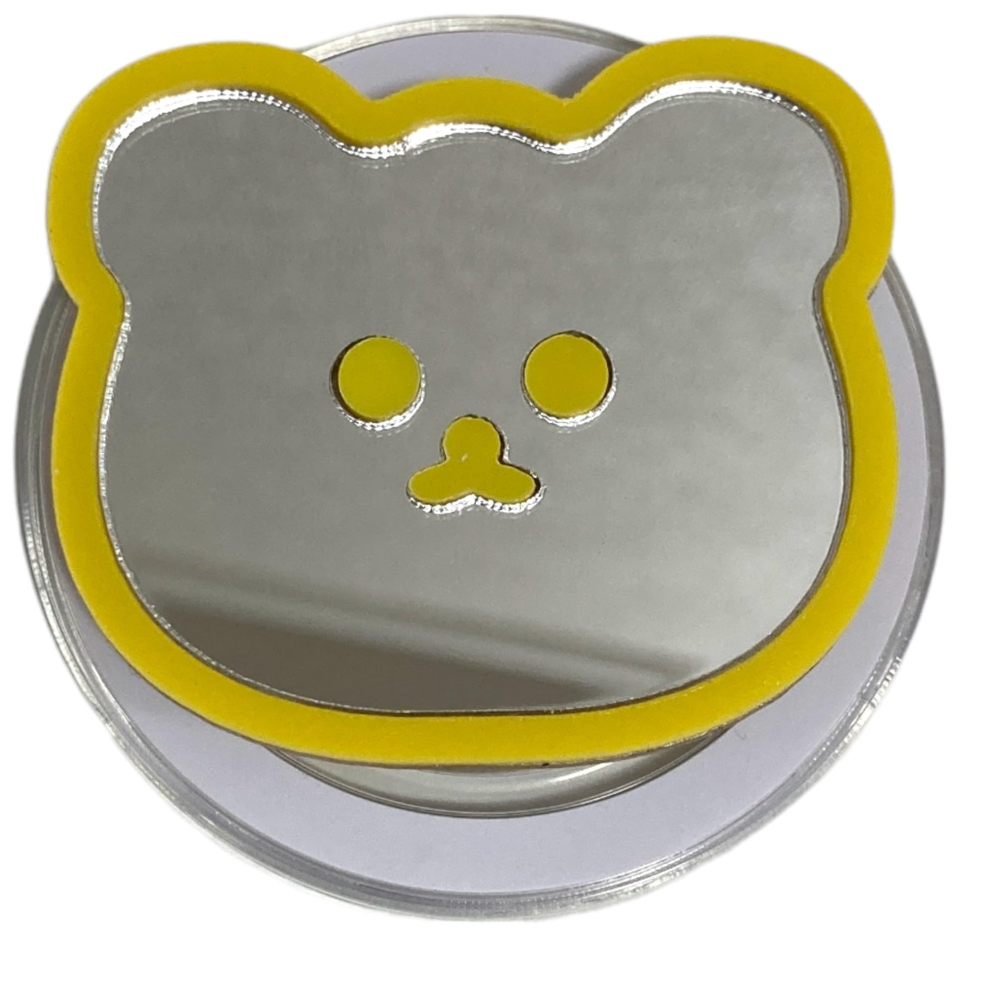 【送料無料】くま ベア クマ ミラー スマホグリップ 磁力吸着 マグネット 韓国 グリップトック ミラー 鏡 ロゴ モチーフ シンプル かわいい スマホスタンド GRIPTOK 落下防止 カスタム ペア レディース 色：イエロー・マグネット、サイズ：FREE