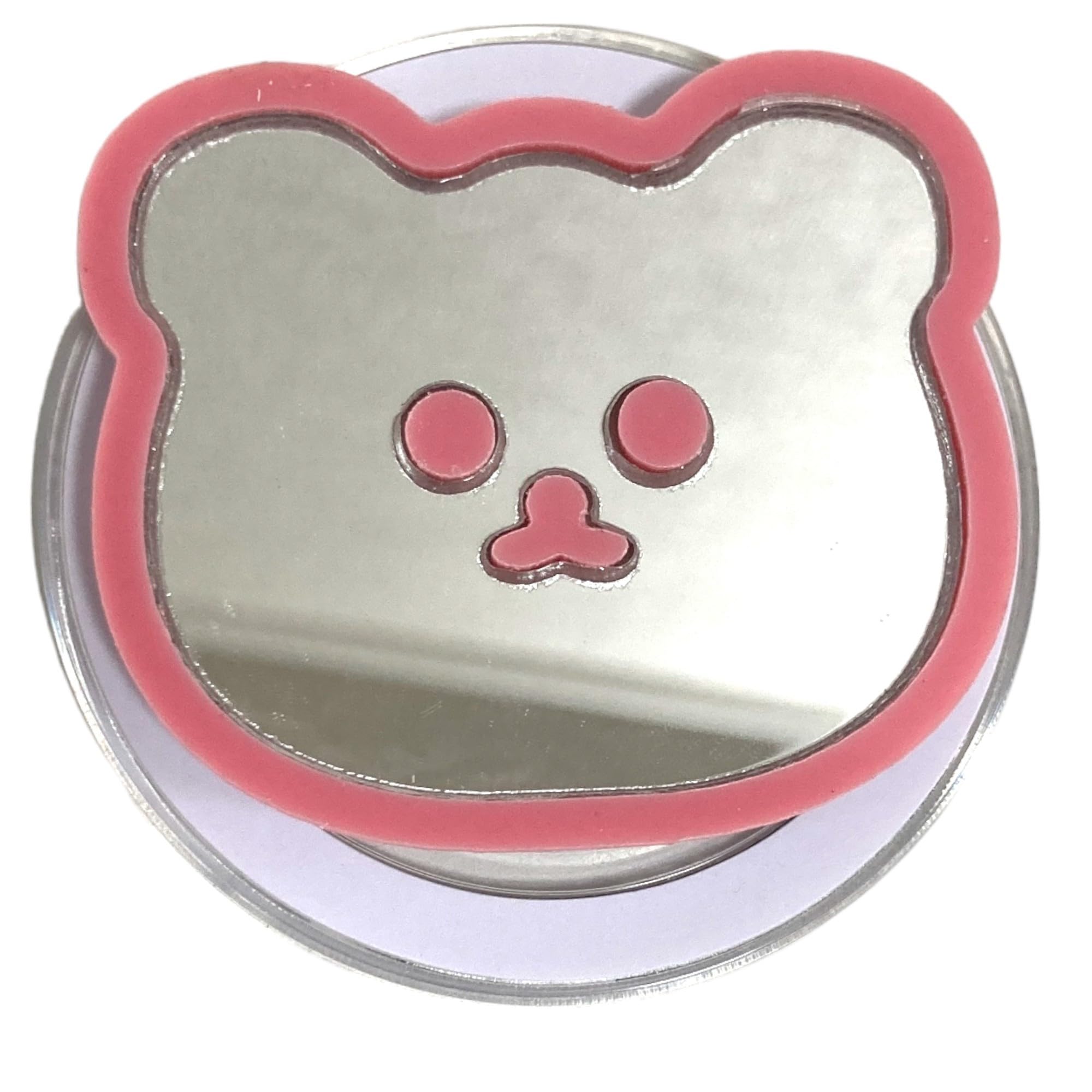 【送料無料】くま ベア クマ ミラー スマホグリップ 磁力吸着 マグネット 韓国 グリップトック ミラー 鏡 ロゴ モチーフ シンプル かわいい スマホスタンド GRIPTOK 落下防止 カスタム ペア レディース 色：ピンク・マグネット、サイズ：FREE