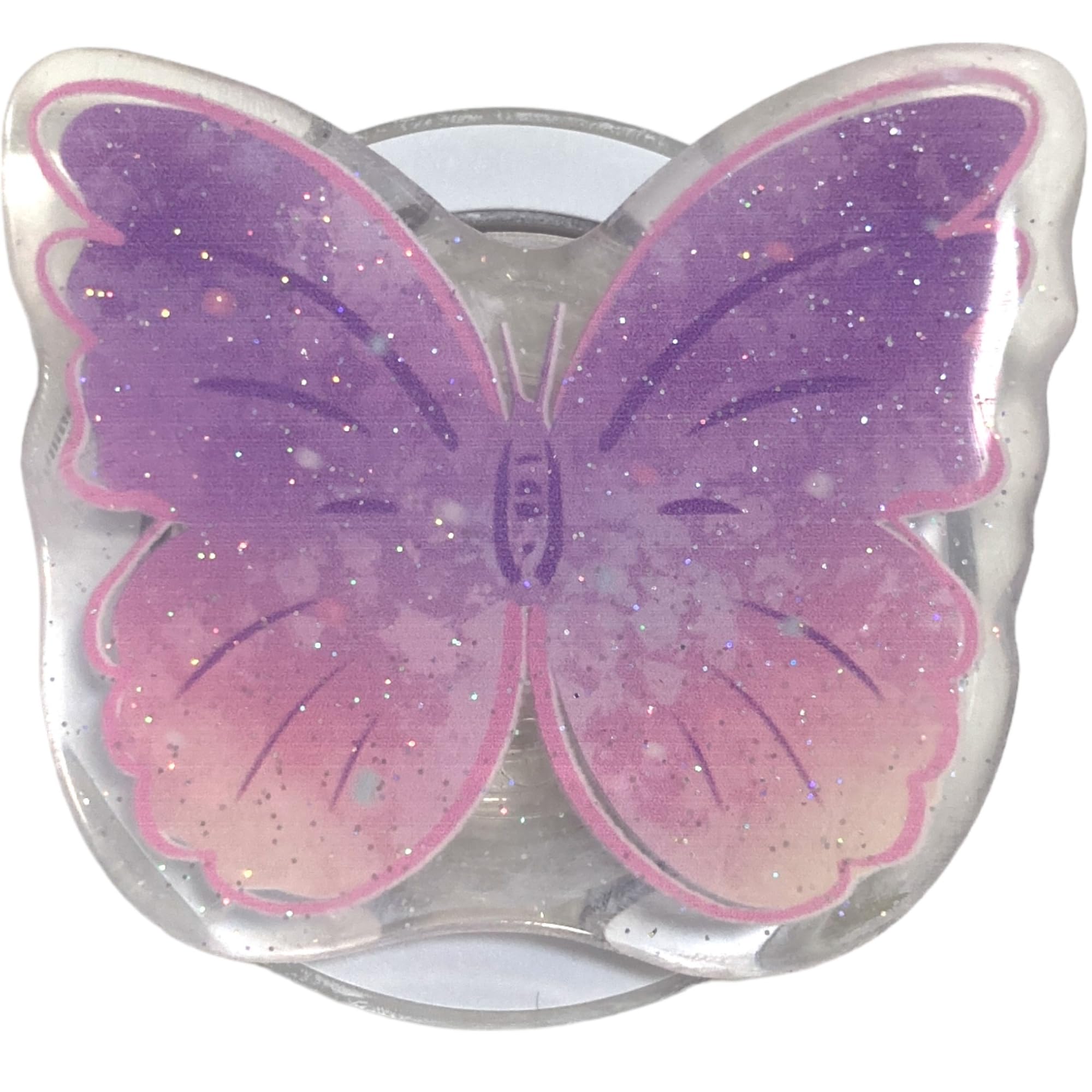 【送料無料】バタフライ イラスト 磁力吸着 マグネット 折りたたみスマホグリップ ソケッツ 韓国 スマホリング リング スタンド グリップトック バンカーリング スマホ 落下防止 携帯リング グリップ 蝶 ちょうちょ かわいい 色：パープルラメ・マグネット、サイズ：FREE