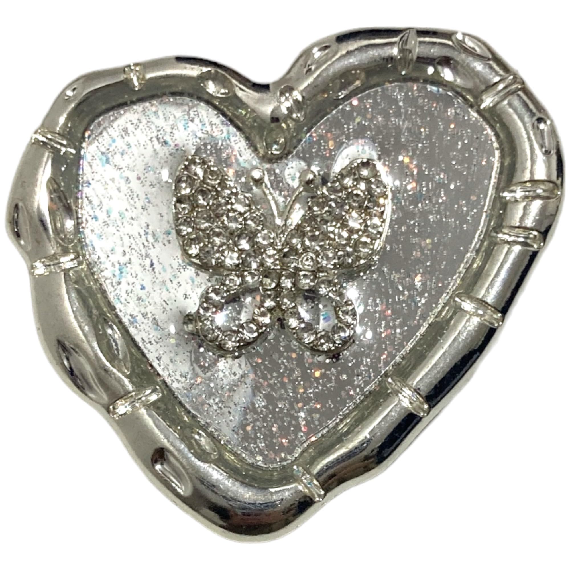 【送料無料】ハートフレーム ミラー ワンポイントモチーフ 磁力吸着 マグネット 折りたたみスマホグリップ ソケッツ 韓国 スマホリング リング スタンド グリップトック バンカーリング スマホ 落下防止 携帯リング グリップ 色：バタフライ・両面テープ、サイズ：FREE