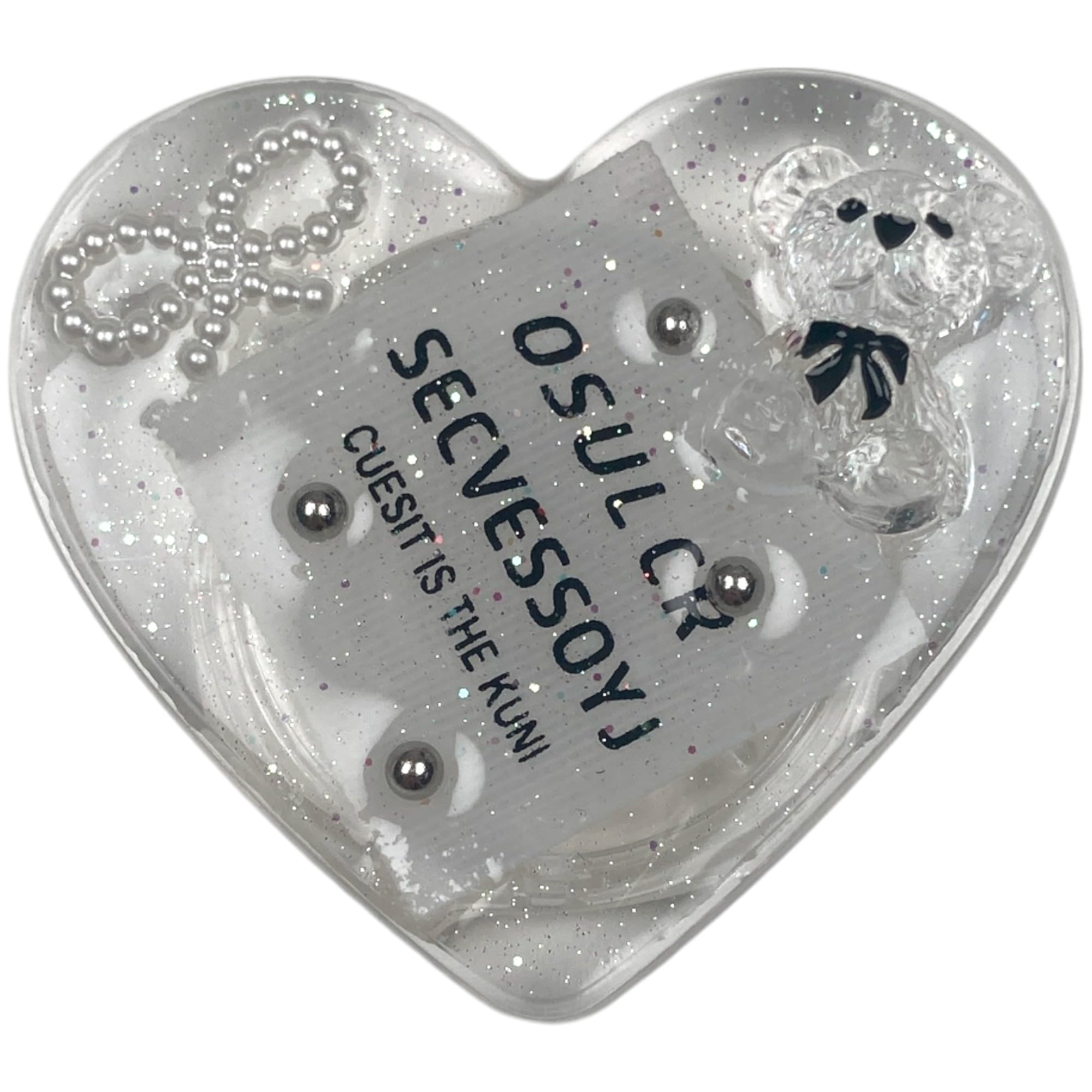 【送料無料】クリア ハート モチーフ レター 両面テープ 粘着式 折りたたみスマホグリップ ソケッツ MagSafe 韓国 スマホリング リング スタンド グリップトック リング スマホ 落下防止 携帯リング グリップ かわいい 色：ホワイトベア