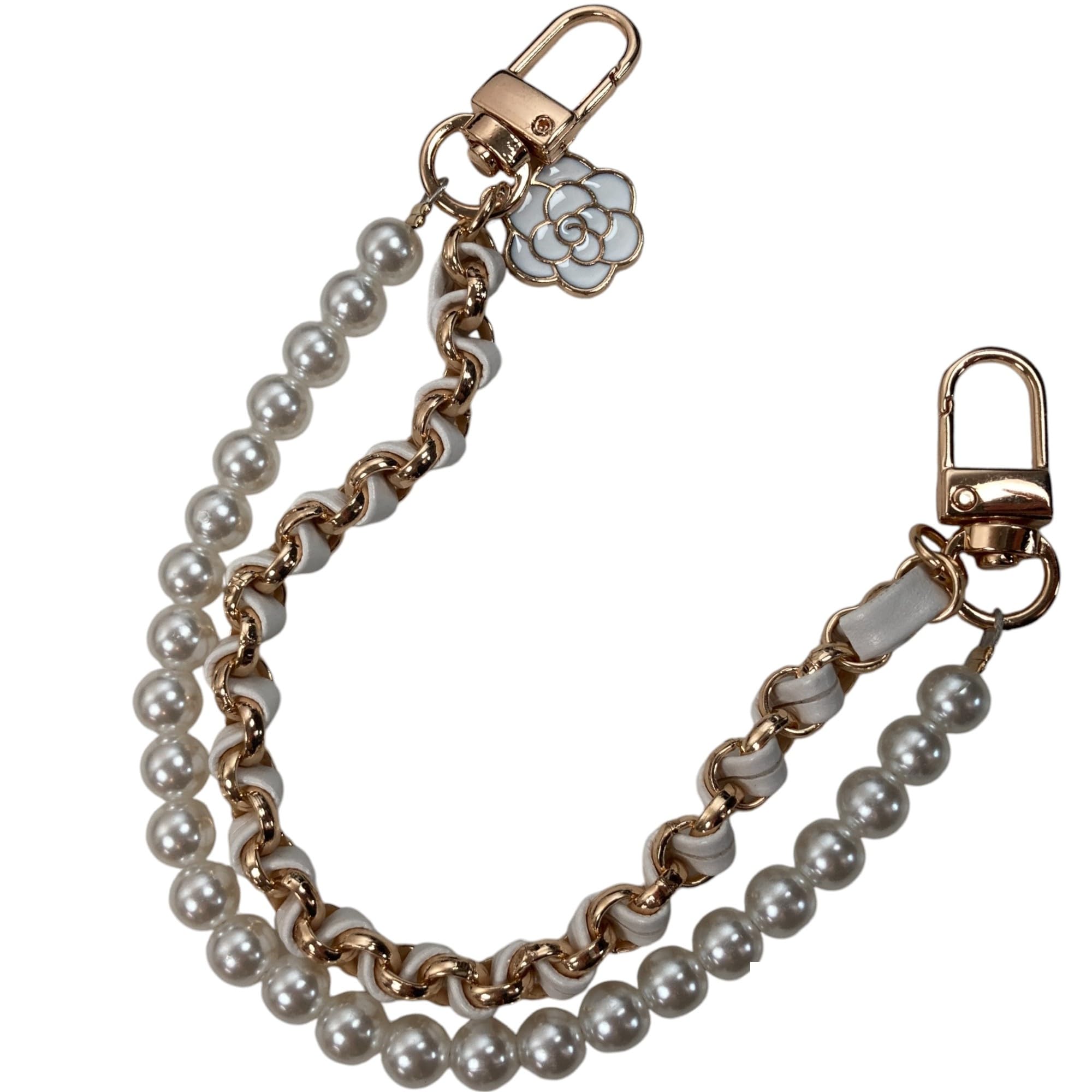 【送料無料】[GrandslamEX] リボン パール チェーン フラワー アクセサリー チャーム キーリング キー..