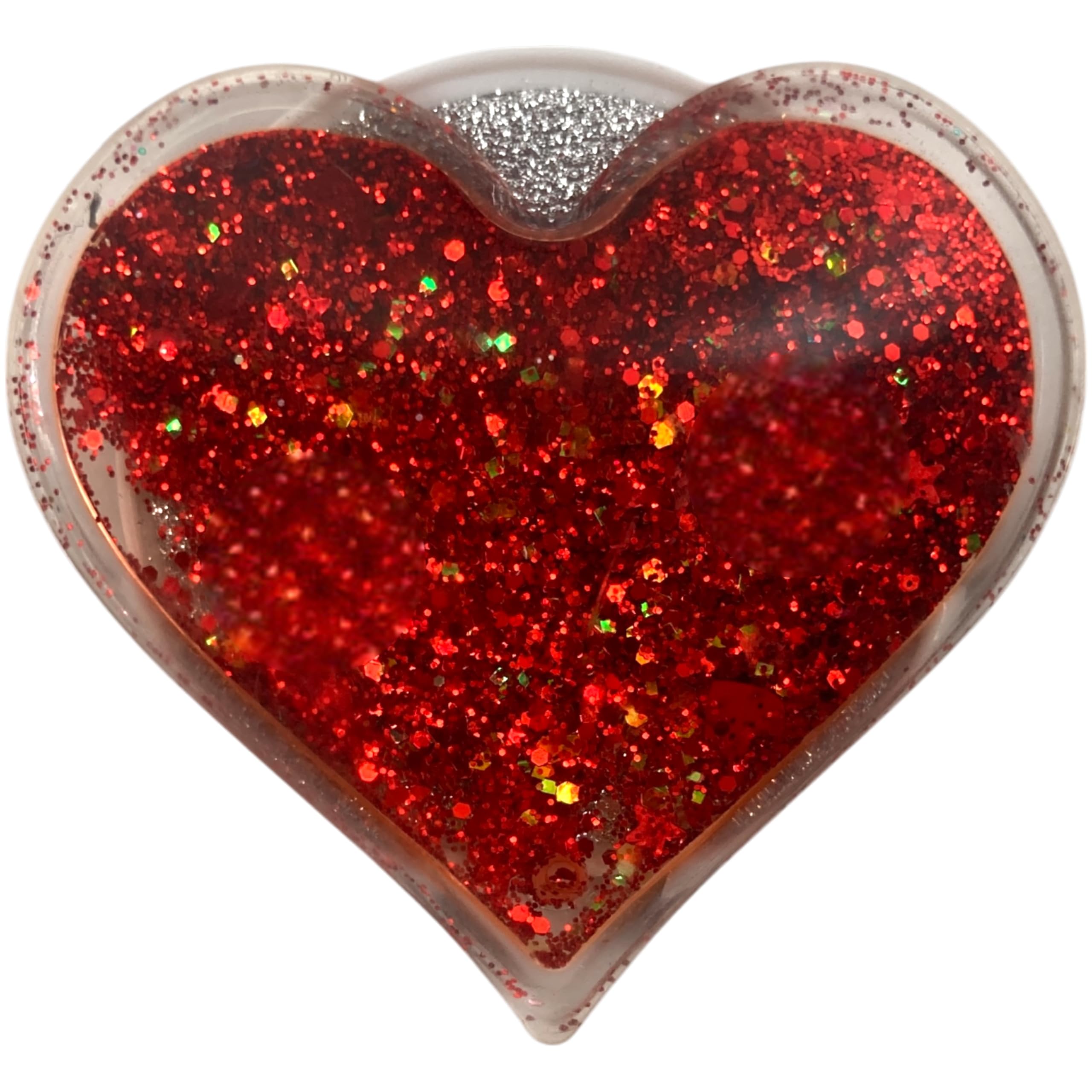 【送料無料】グリッターハート MagSafe用 折りたたみスマホグリップ ソケッツ 韓国 スマホリング リング スタンド グリップトック iphone リング スマホ 落下防止 携帯リング グリップ キラキラ ラメ リキッド かわいい 色：レッド・両面テープ、サイズ：FREE