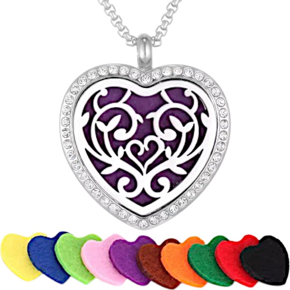 【送料無料】[GrandslamEX] ハート ステンレス製 アロマ ラリエット ネックレス ペンダント 透かし彫り..