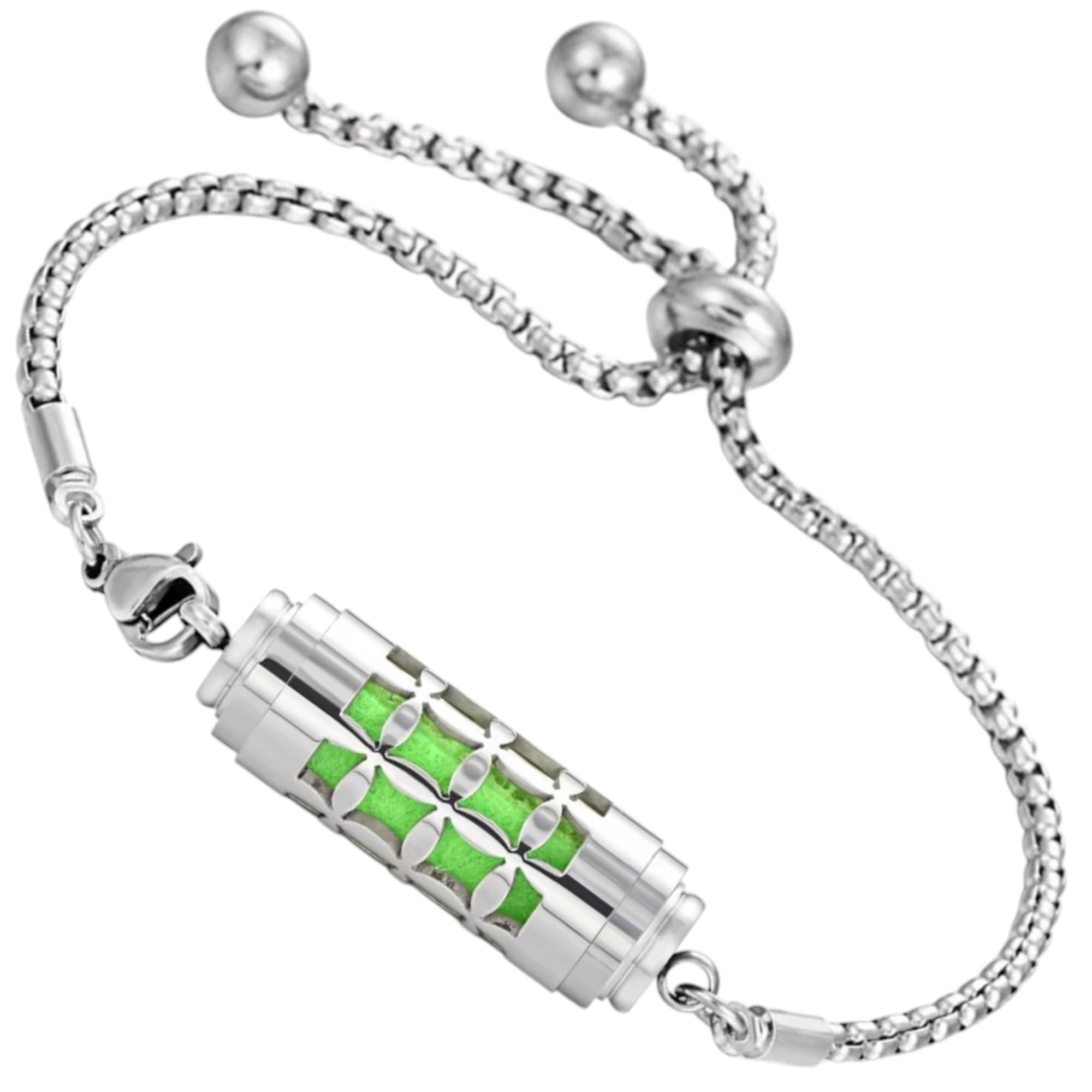 【送料無料】[GrandslamEX] シリンダー ステンレス 合金 アロマ ブレスレット ブレスレッド バングル 透かし彫り ネジ式 フレグランス 香水 色：クロス・チェーン、サイズ：Free