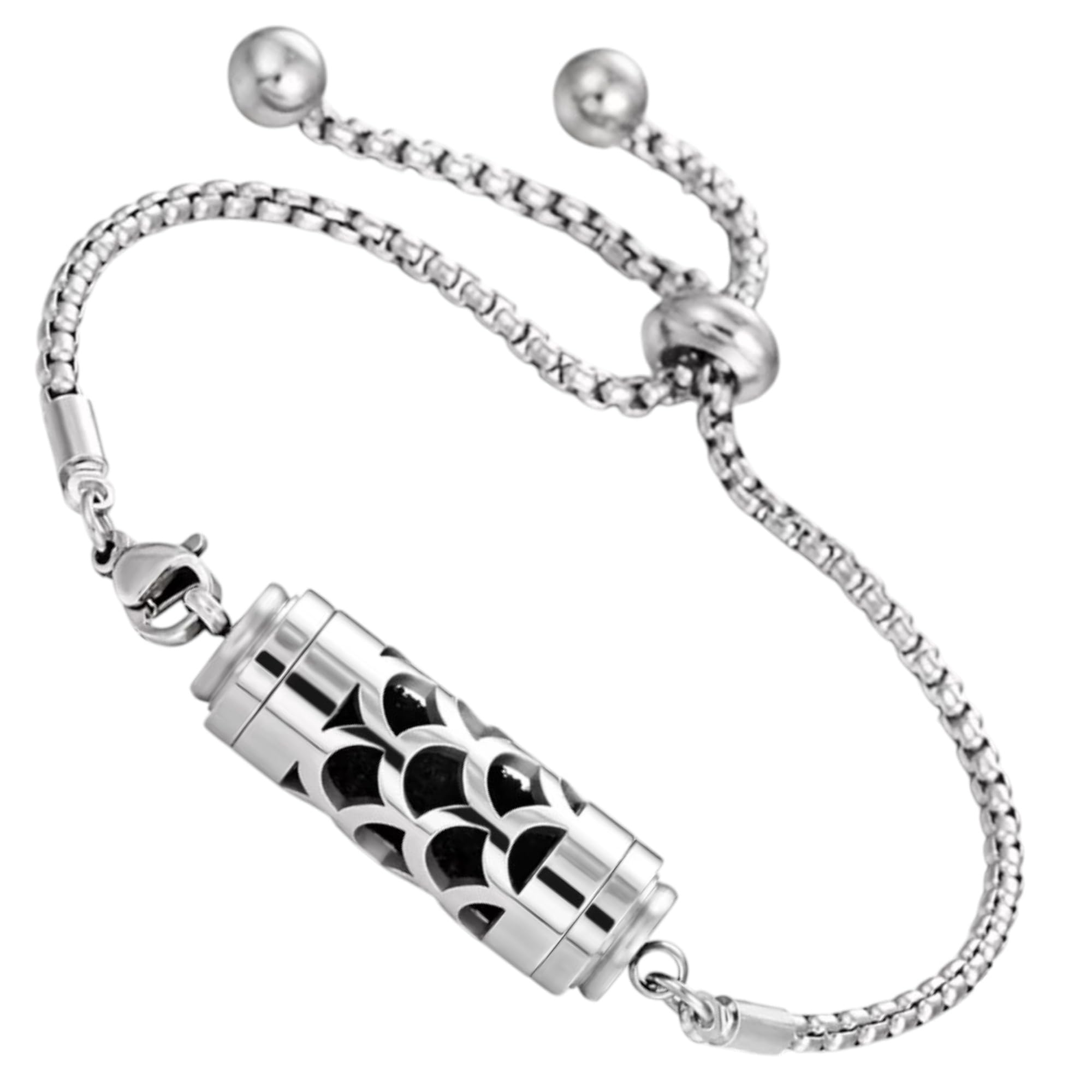 【送料無料】[GrandslamEX] シリンダー ステンレス 合金 アロマ ブレスレット ブレスレッド バングル 透かし彫り ネジ式 フレグランス 香水 色：青海波・チェーン、サイズ：Free