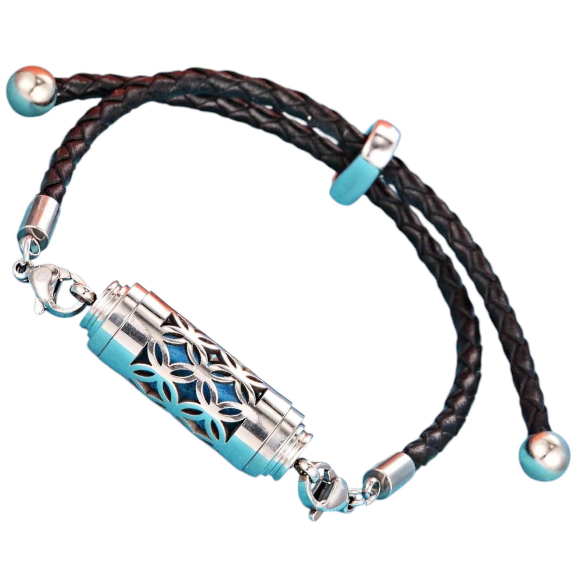 【送料無料】[GrandslamEX] シリンダー ステンレス 合金 アロマ ブレスレット ブレスレッド バングル 透かし彫り ネジ式 フレグランス 香水 色：フラワー・レザー、サイズ：Free