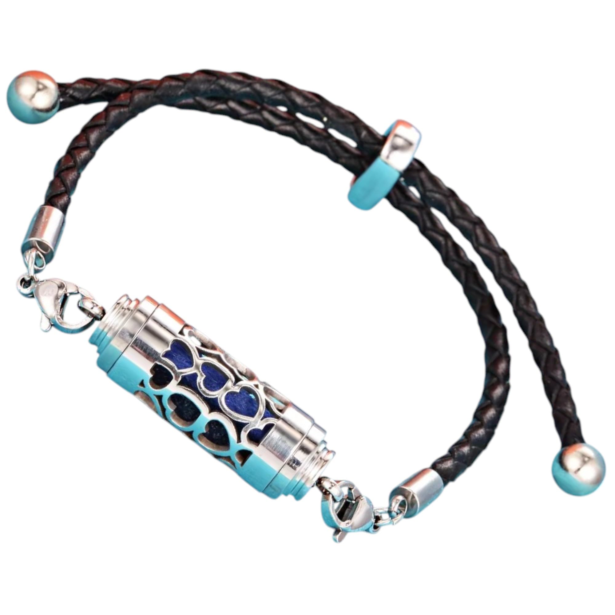 【送料無料】[GrandslamEX] シリンダー ステンレス 合金 アロマ ブレスレット ブレスレッド バングル 透かし彫り ネジ式 フレグランス 香水 色：ハート・レザー、サイズ：Free