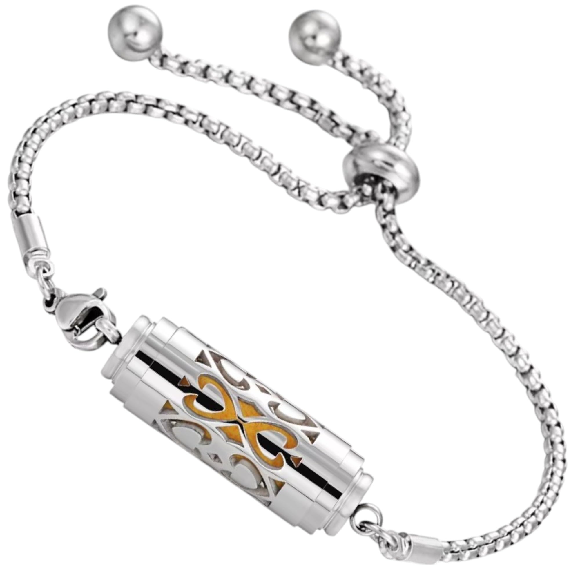 【送料無料】[GrandslamEX] シリンダー ステンレス 合金 アロマ ブレスレット ブレスレッド バングル 透かし彫り ネジ式 フレグランス 香水 色：パターン・チェーン、サイズ：Free