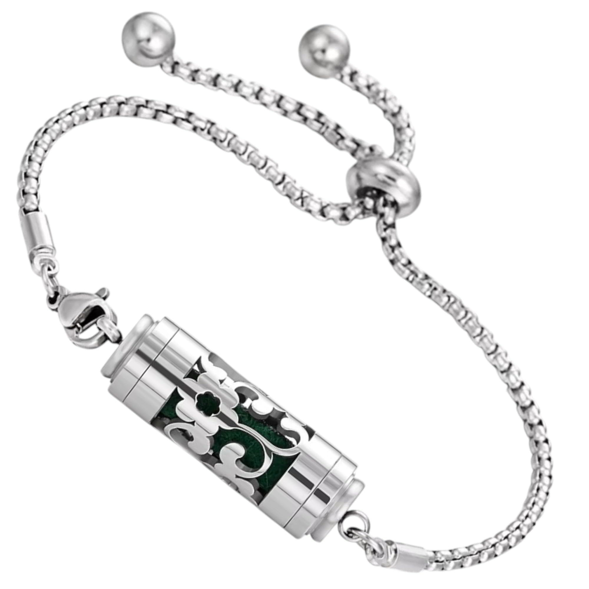 【送料無料】[GrandslamEX] シリンダー ステンレス 合金 アロマ ブレスレット ブレスレッド バングル 透かし彫り ネジ式 フレグランス 香水 色：フラワー3・チェーン、サイズ：Free