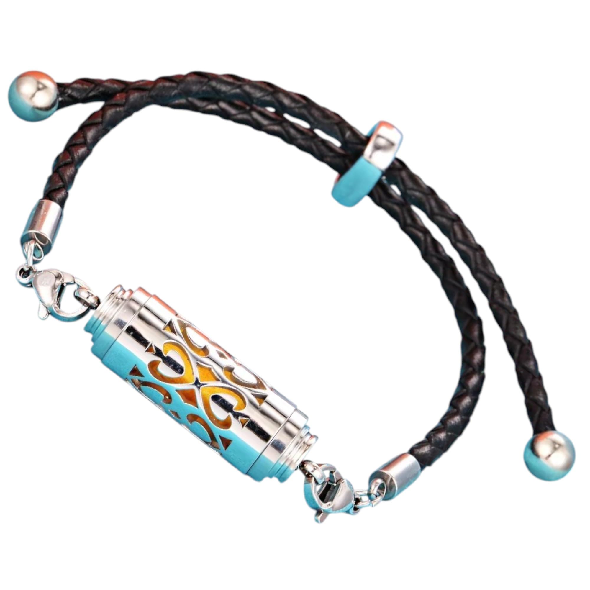 【送料無料】[GrandslamEX] シリンダー ステンレス 合金 アロマ ブレスレット ブレスレッド バングル 透かし彫り ネジ式 フレグランス 香水 色：パターン・レザー、サイズ：Free