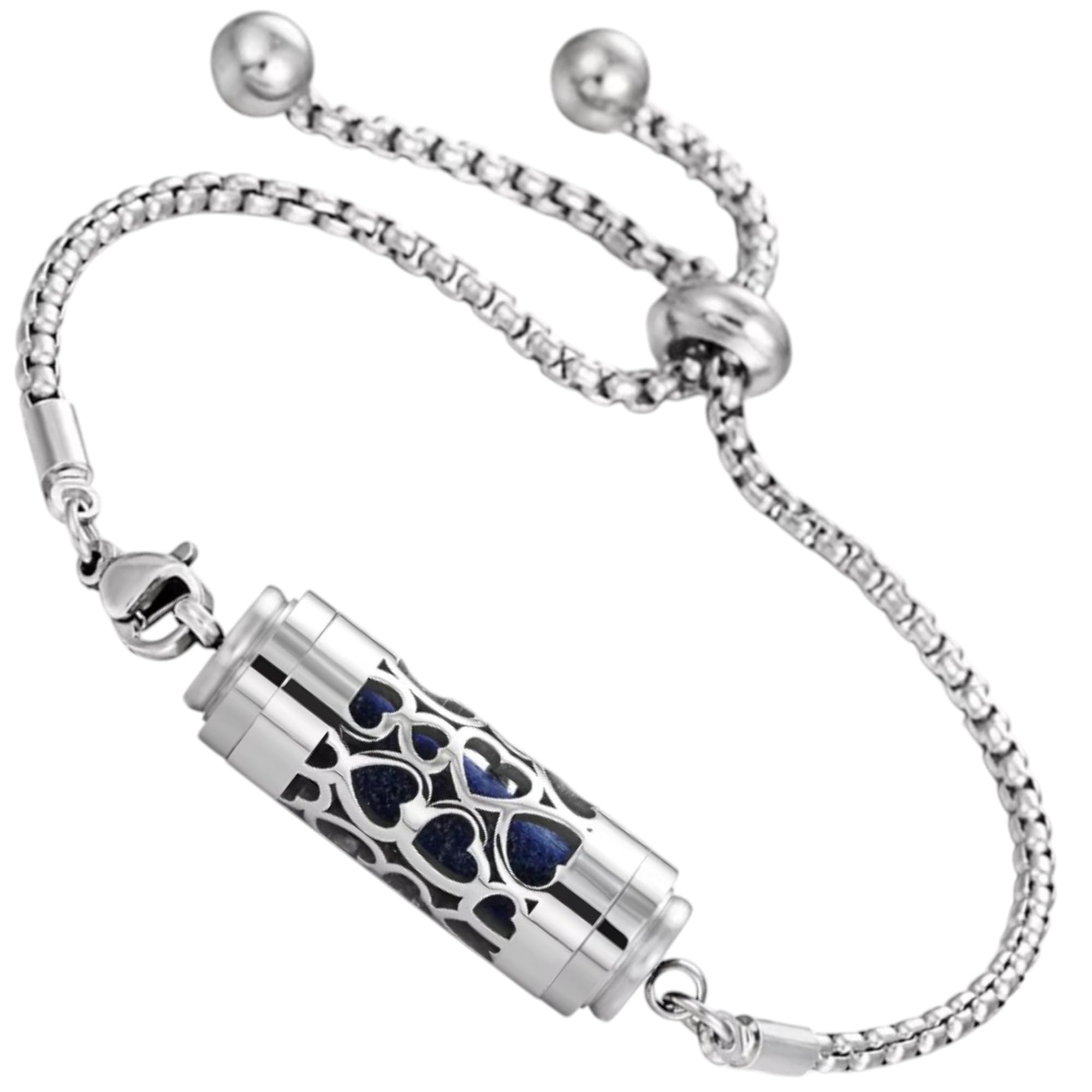 【送料無料】[GrandslamEX] シリンダー ステンレス 合金 アロマ ブレスレット ブレスレッド バングル 透かし彫り ネジ式 フレグランス 香水 色：ハート・チェーン、サイズ：Free