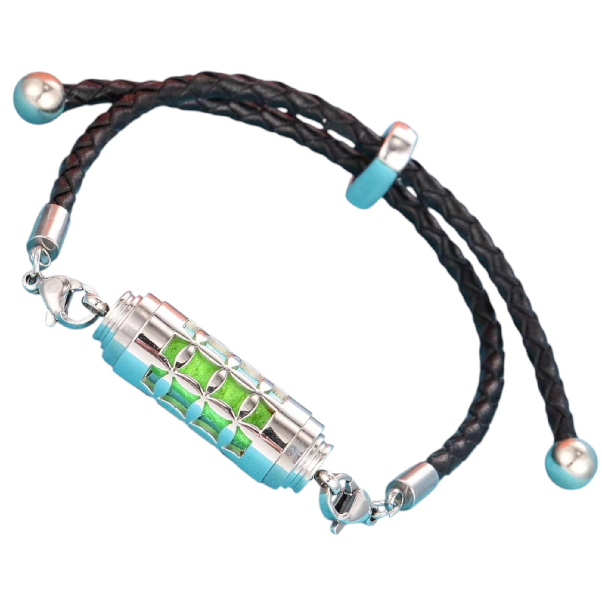 【送料無料】[GrandslamEX] シリンダー ステンレス 合金 アロマ ブレスレット ブレスレッド バングル 透かし彫り ネジ式 フレグランス 香水 色：クロス・レザー、サイズ：Free