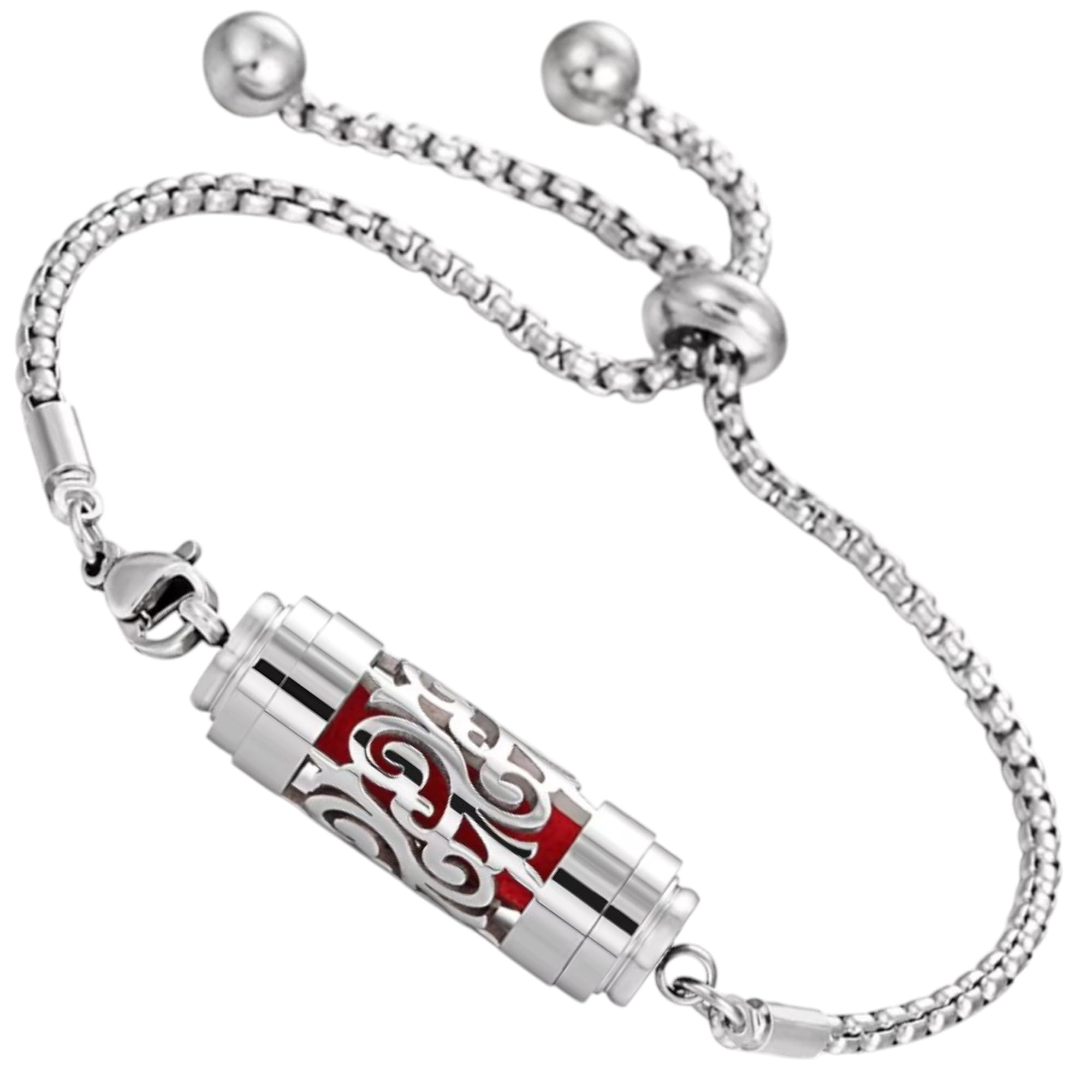 【送料無料】[GrandslamEX] シリンダー ステンレス 合金 アロマ ブレスレット ブレスレッド バングル 透かし彫り ネジ式 フレグランス 香水 色：パターン2・チェーン、サイズ：Free