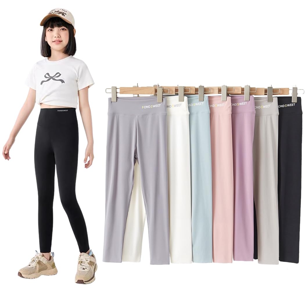 【送料無料】[ZGKULAEAOW] キッズレギンス 子供用 薄手 春夏用 10分丈 涼感 ラッシュレギンス ヨガ ズボン スポーツタイツ ハイウェスト スパッツ 色：ピンク、サイズ：150