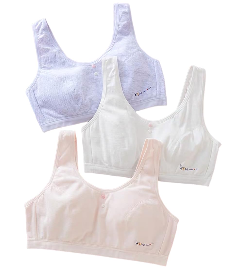 【送料無料】[ZGKULAEAOW] ジュニアブラ 部活ブラ 女の子 インナー ブラジャー こども 下着 コットン ファーストブラ ノンワイヤー 小学生 中学生 色：ホワイト、サイズ：2XL