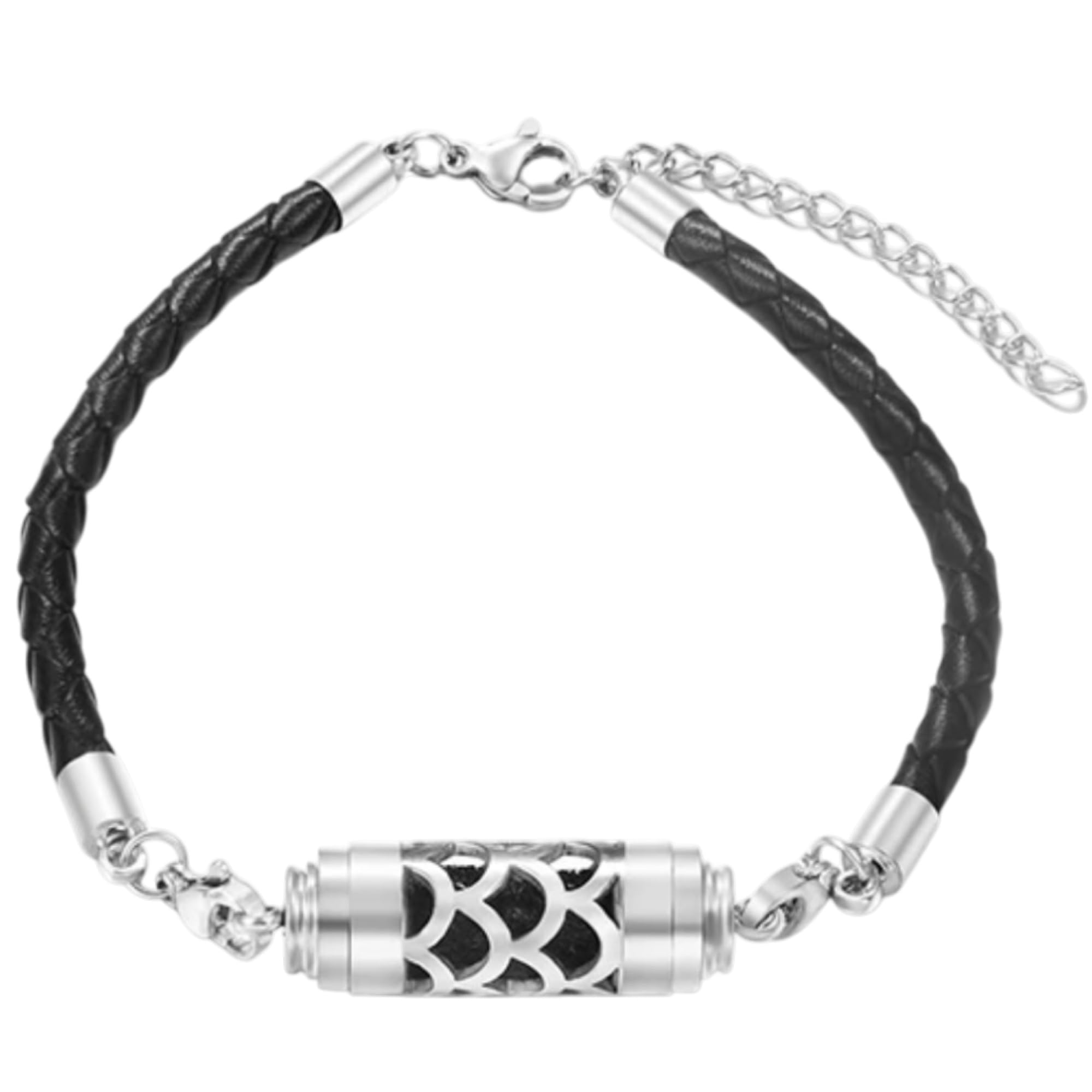 【送料無料】[GrandslamEX] シリンダー ステンレス 合金 アロマ ブレスレット レザー ブレスレッド バングル 透かし彫り ネジ式 フレグランス 香水 色：青海波、サイズ：Free