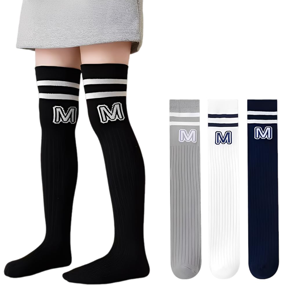 【送料無料】[ZGKULAEAOW] 3足セット女の子用 靴下 キッズソックス ハイソックス リボン ライン ニーハ..