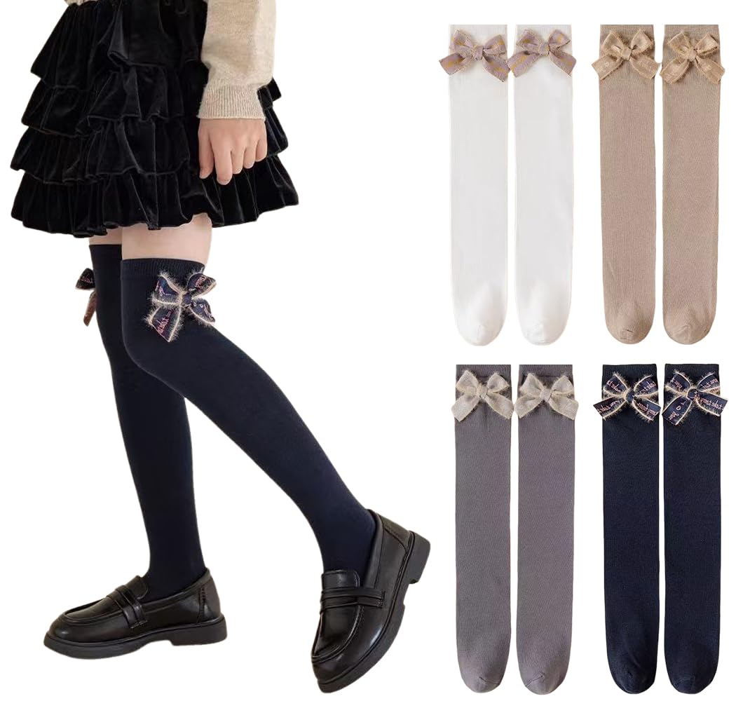 【送料無料】[ZGKULAEAOW] ニーハイソックス キッズ リボンハイソックス ジュニア 靴下ロング 女の子 ..