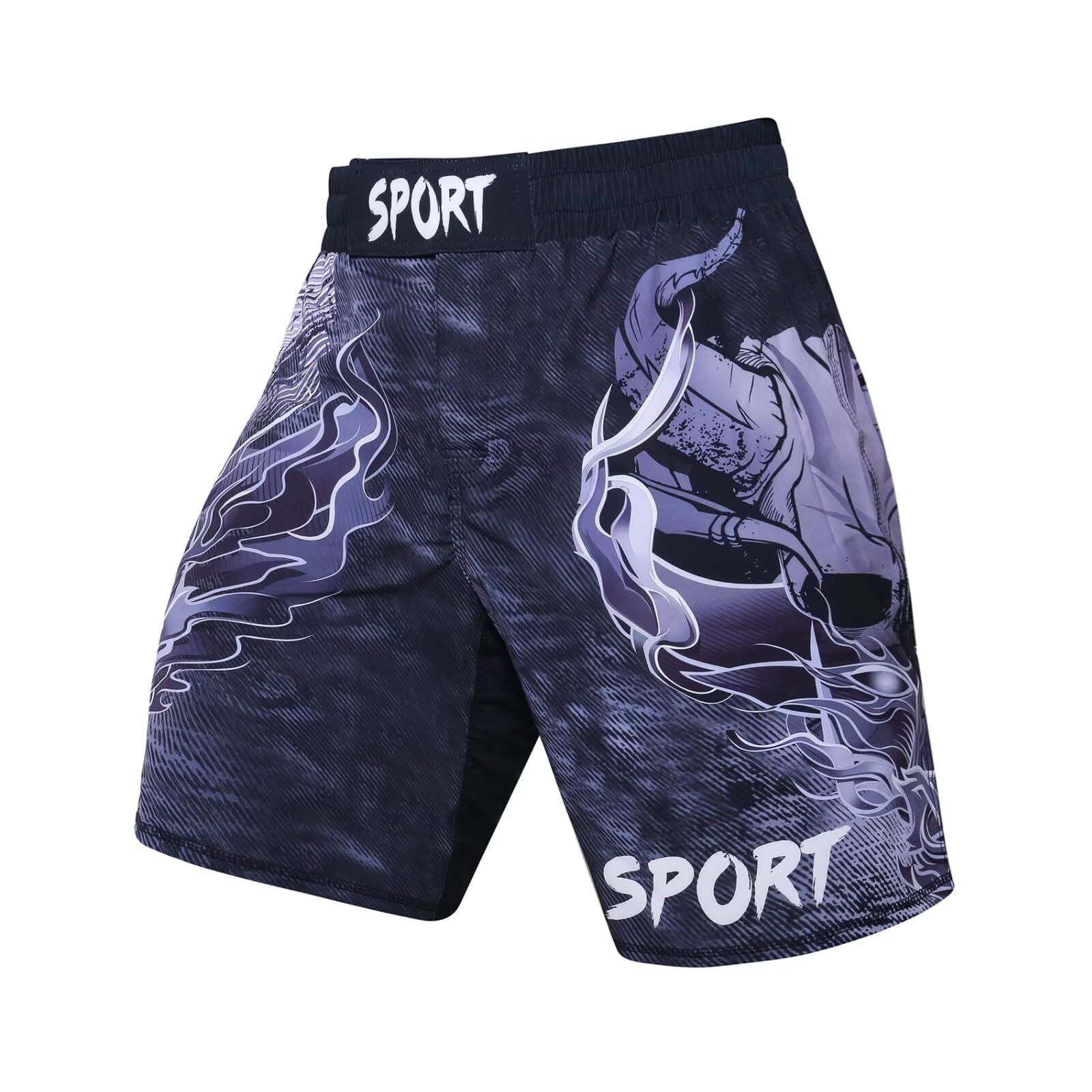 【送料無料】[ORBU] ジム ショートパンツ メンズ ボクシングスポーツ マジックテープ式ウエスト ハーフパンツ トレーニング フィットネス ランニング 五分丈 短パン 速乾 通気 多彩な柄付 ビーチパンツ 夏 色：パープル（牛角）、サイズ：L