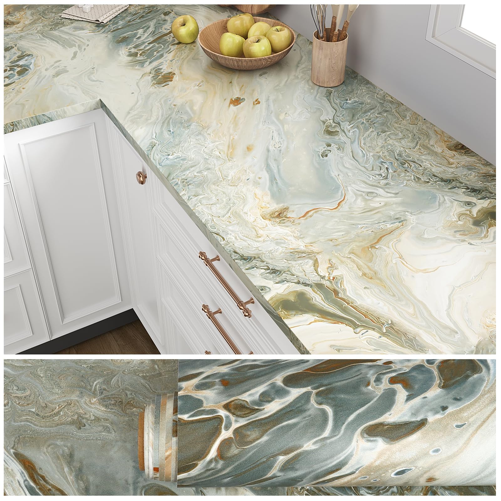 【送料無料】VEELIKE 大理石リメイクシート 壁紙シール 貼る壁紙 40×300cm 剥がせる 耐熱防水 防油防汚 厚手 のり付き カッティングシート キッチンパネル 浴室 シンク 家具 天板 テーブルシー 色：グレー、ベージュ、ゴールドのマーブル柄、サイズ：幅40 cm x 長さ3 m