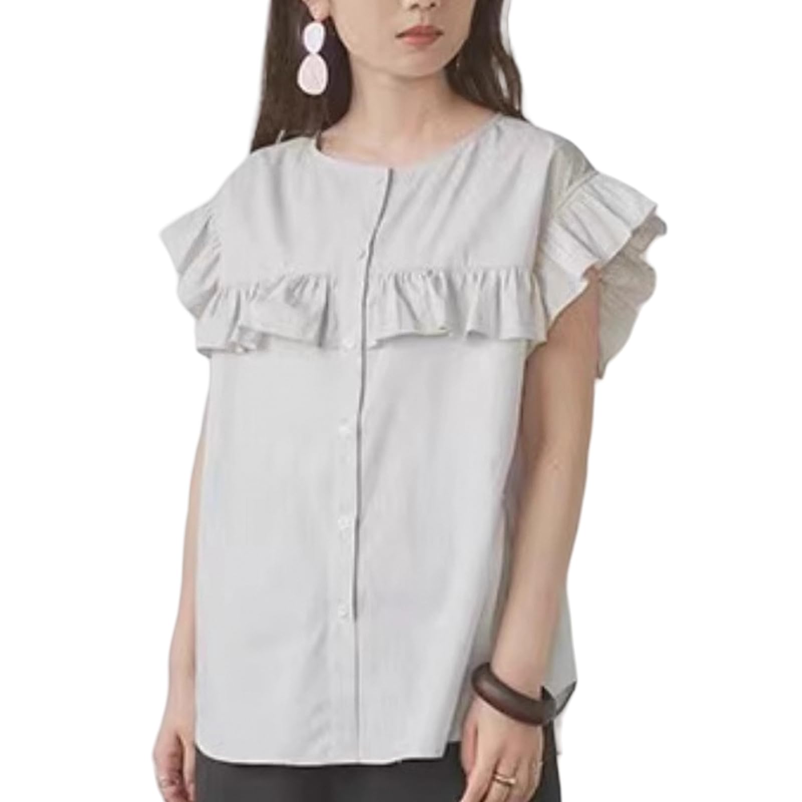 【送料無料】[TeMibery Lyric] シャツ レディース ブラウス フリル ブ カットソー トップス ノースリー..