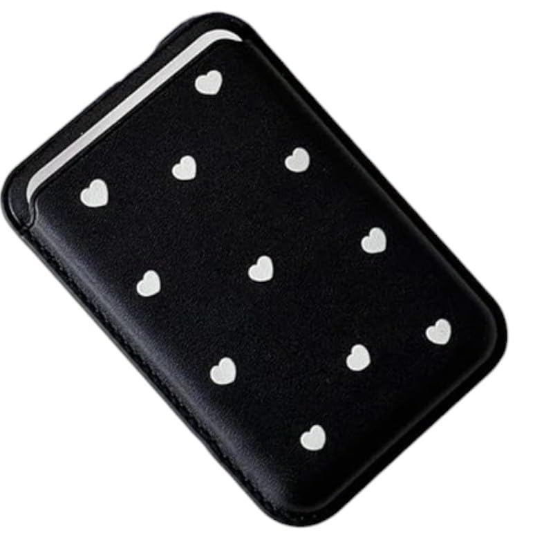 【送料無料】[GrandslamEX] ハート MagSafe対応 カードケース 磁力カードポケット スマホカードケース 磁気カードホルダー カード背面ポケット 簡単収納 ICカード入れ 内蔵磁石 マグネット式 ドット柄 かわいい レディース 色：ブラック