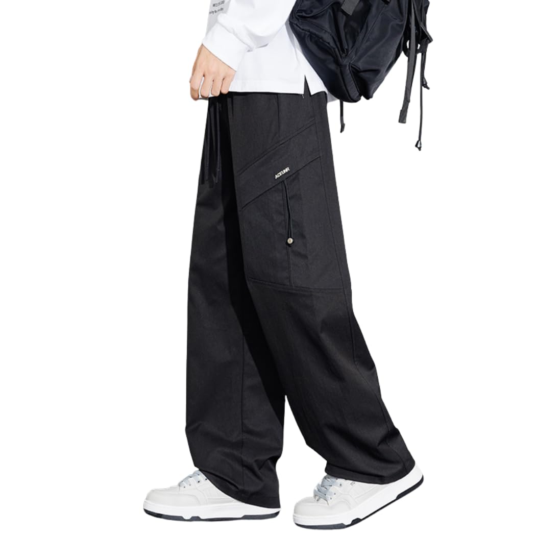 【送料無料】[Inkpoo] メンズ ズボン 秋冬服 パンツ スラックス イージーぱんつ カジュアル 人気 快適 ゆったり オールシーズン ジュアル カーゴパンツ ポケット 大きいサイズ わーくぱんつ 色：#100-ブラック、サイズ：L(4)