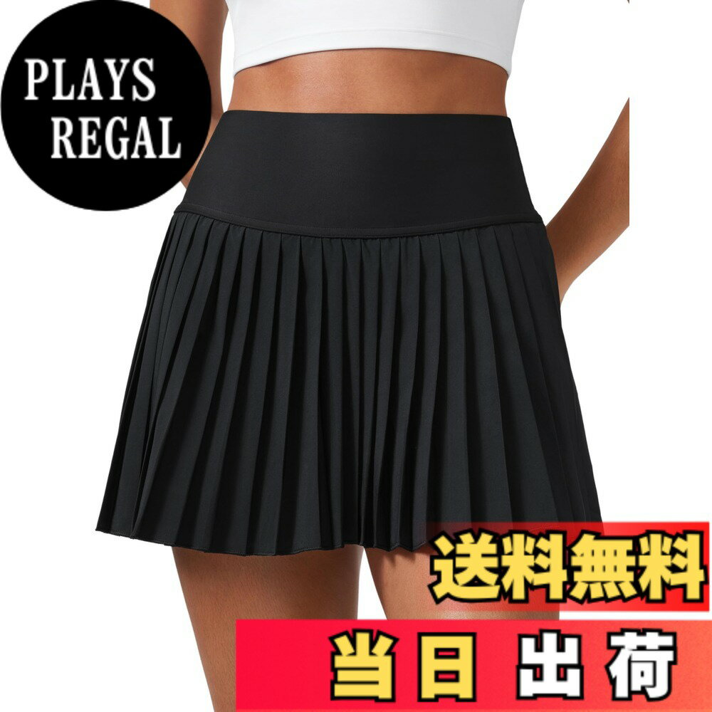 【送料無料】[CRZ YOGA] テニス スカート ゴルフ スコート プリーツ インナーショーツ付き Aライン ハイウエスト ポケット付き テニスウェア ゴルフウェア 色：ブラック、サイズ：XL
