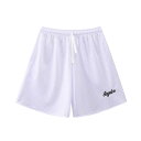 【送料無料】 バスケットパンツ メンズ スポーツ アメリカン メッシュ 短パン ロゴの刺繍 無地 シンプル ウェア ランニング トレーニング ショートパンツ ポケット付き ウエスト 調整可能 速乾 通気 色:ホワイト、サイズ:M