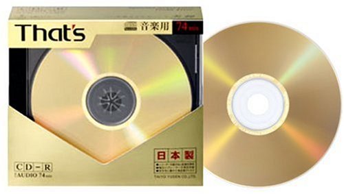 【送料無料】太陽誘電製 That's CD-R音楽用 16倍速74分 金レーベル 10mmPケース5枚入 CDR-A74GP5 色：金