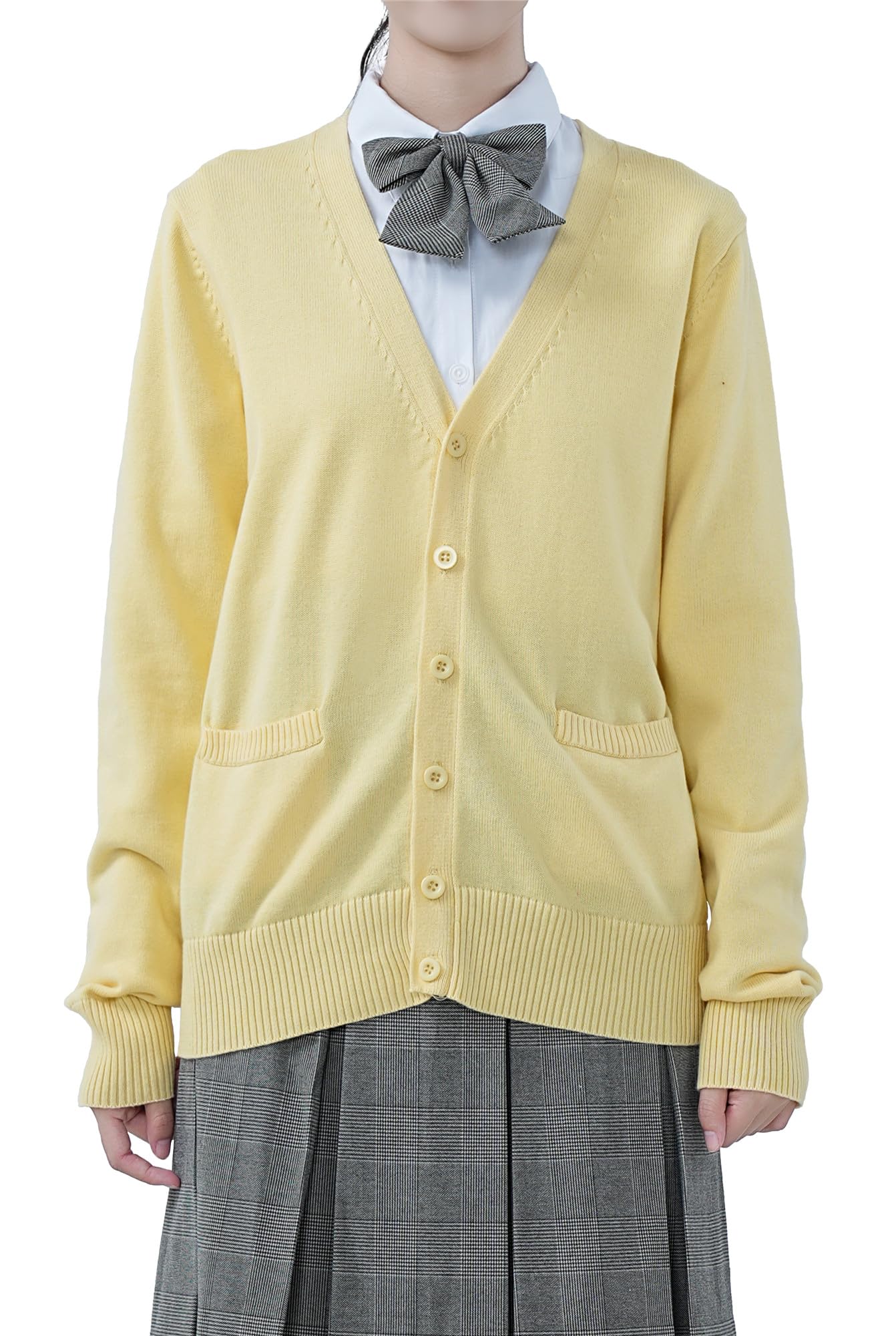 【送料無料】[Sharphon] スクール 制服 カーディガン 綿100 Vネック ポケット 長袖 ニット 女子 セータ..