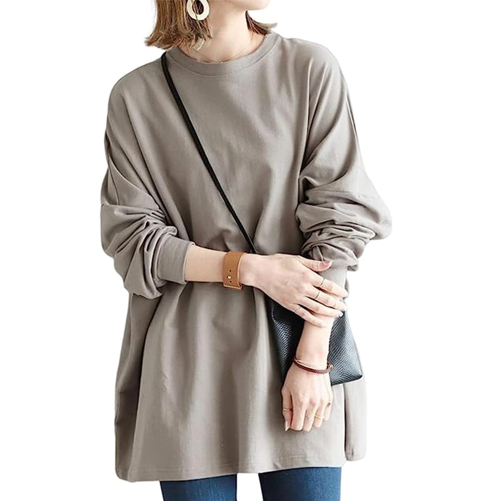 【送料無料】Bvaeocl スウェット トレーナー レディース シンプル 無地 ゆったり オーバーサイズ トップス 春 秋服 BV78 色：グレー、サイズ：L