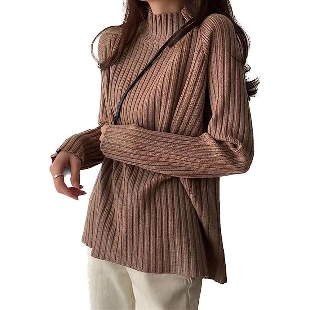 【送料無料】Bvaeocl ハイネック ニット セーター レディース リブ タートルネック 暖かい 無地 着痩せ..