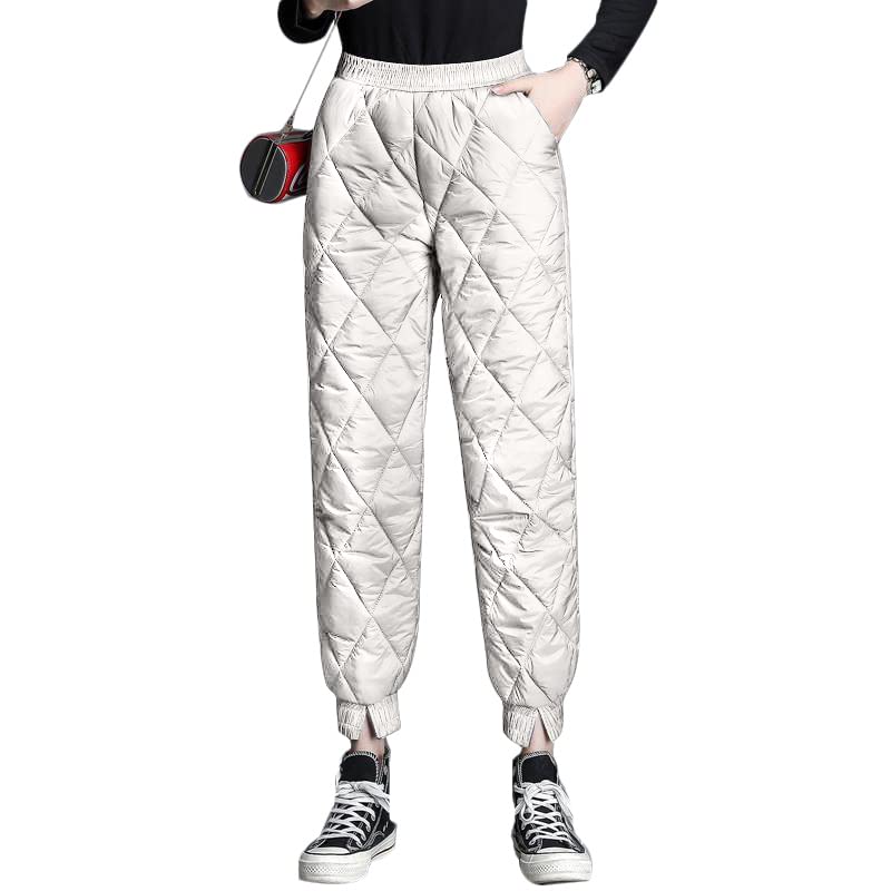 【送料無料】[§ASHE RANGEL] ASHERANGEL 3TYPE ダウンパンツ ワイドパンツ テーパードパンツ 防水ロングパンツ レディース 女性 冬 M L XL 2XL 3XL 白 黒 ベージュ ネイビー 色：C-TYPE×ホワイト、サイズ：XL