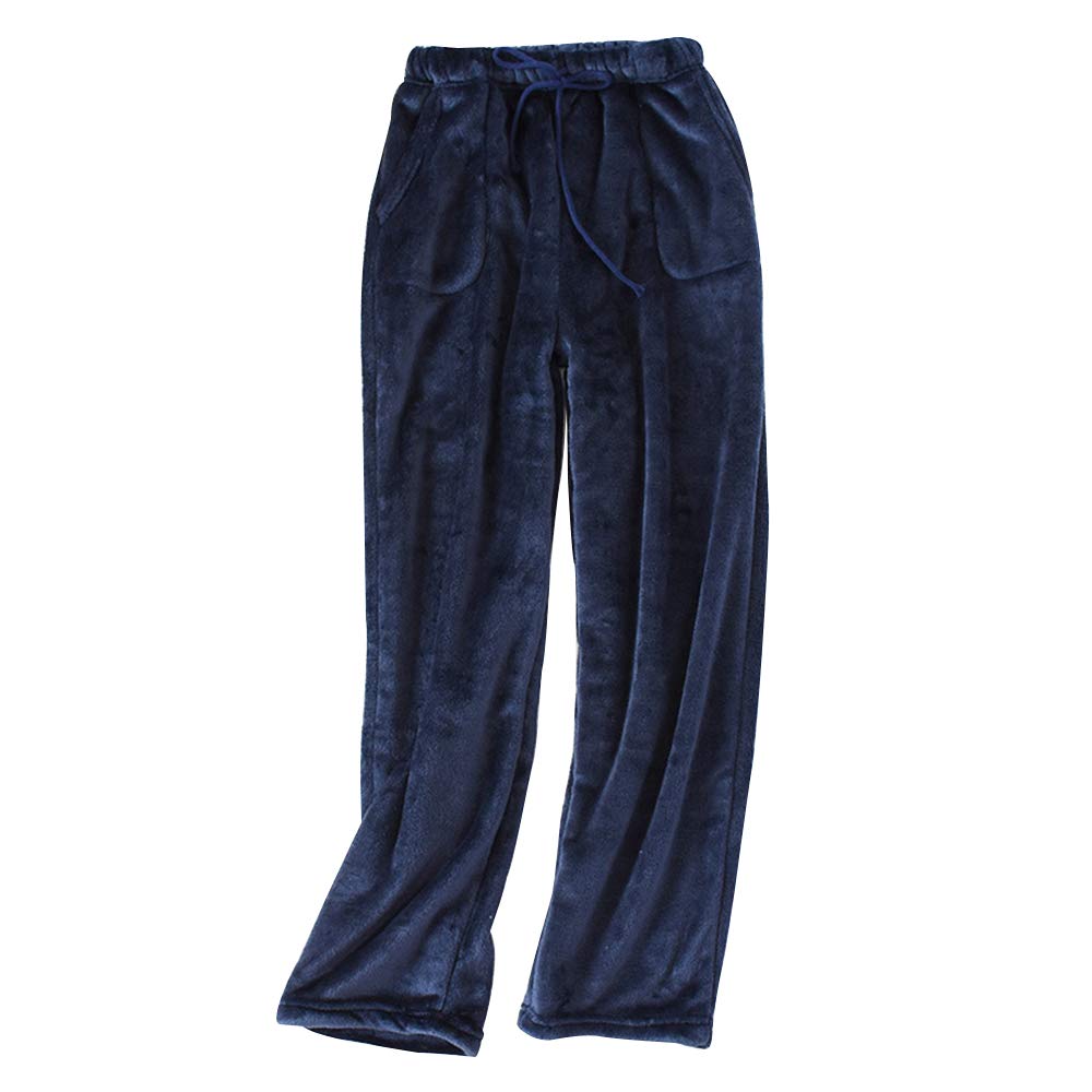 【送料無料】[§ASHE RANGEL] パンツ ルームウェア もこもこ あたたかい ボトムス 長ズボン ポケット付き フランネル 厚手 ふんわり 冬用 部屋着 無地 ゆったり 男女兼用 紐付き ウェストゴム仕様 ピンク 色：ネイビー、サイズ：男XL