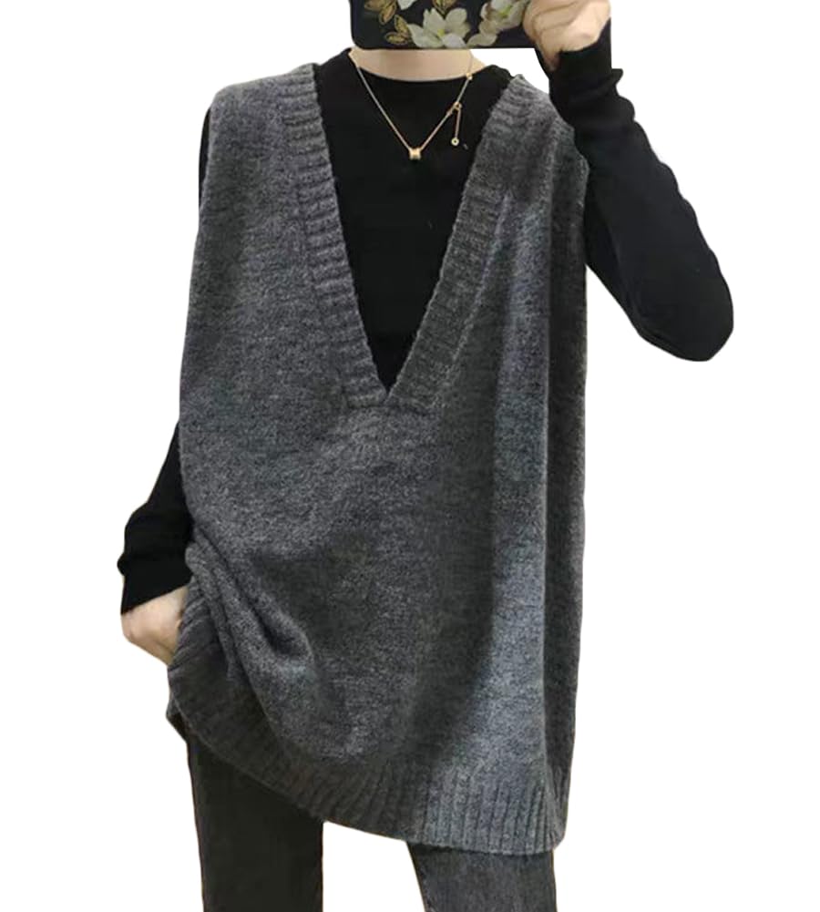 【送料無料】[ASARANS] ロングベスト ベスト レディース ニット Vネック ノースリーブ 重ね着 無地 ゆ..